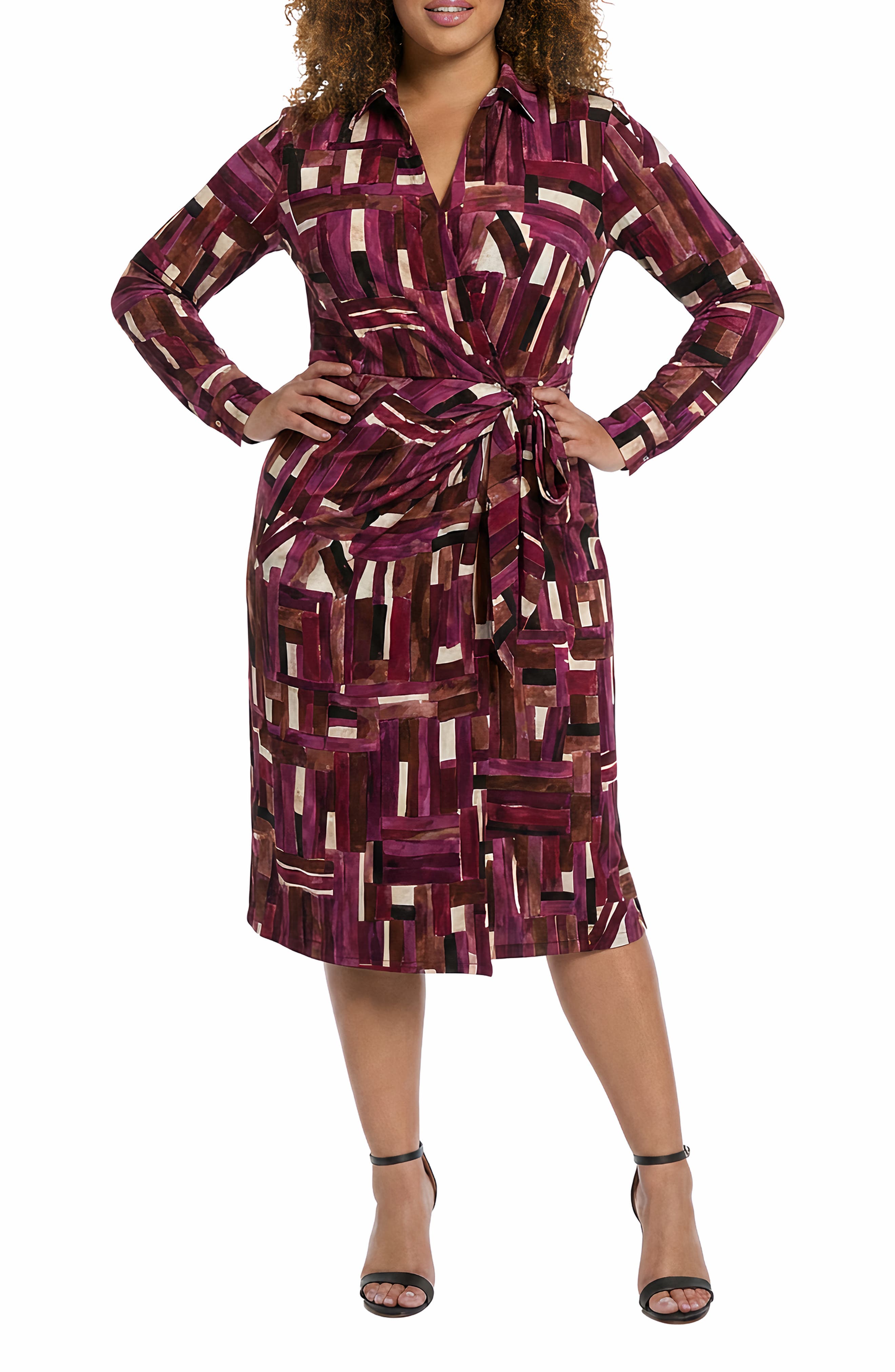 Faux Wrap Tie Midi Dress
