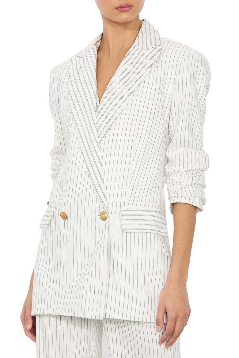 Arias Stripe Linen Blend Blazer, Main, color, OFF WHITE/ BLACK