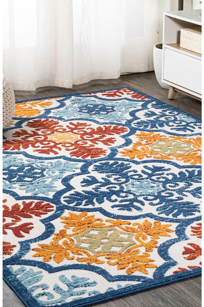 Cassis Ornate Ogee Trellis Indoor/Outdoor Area Rug, Alternate, color, Blue/Multi