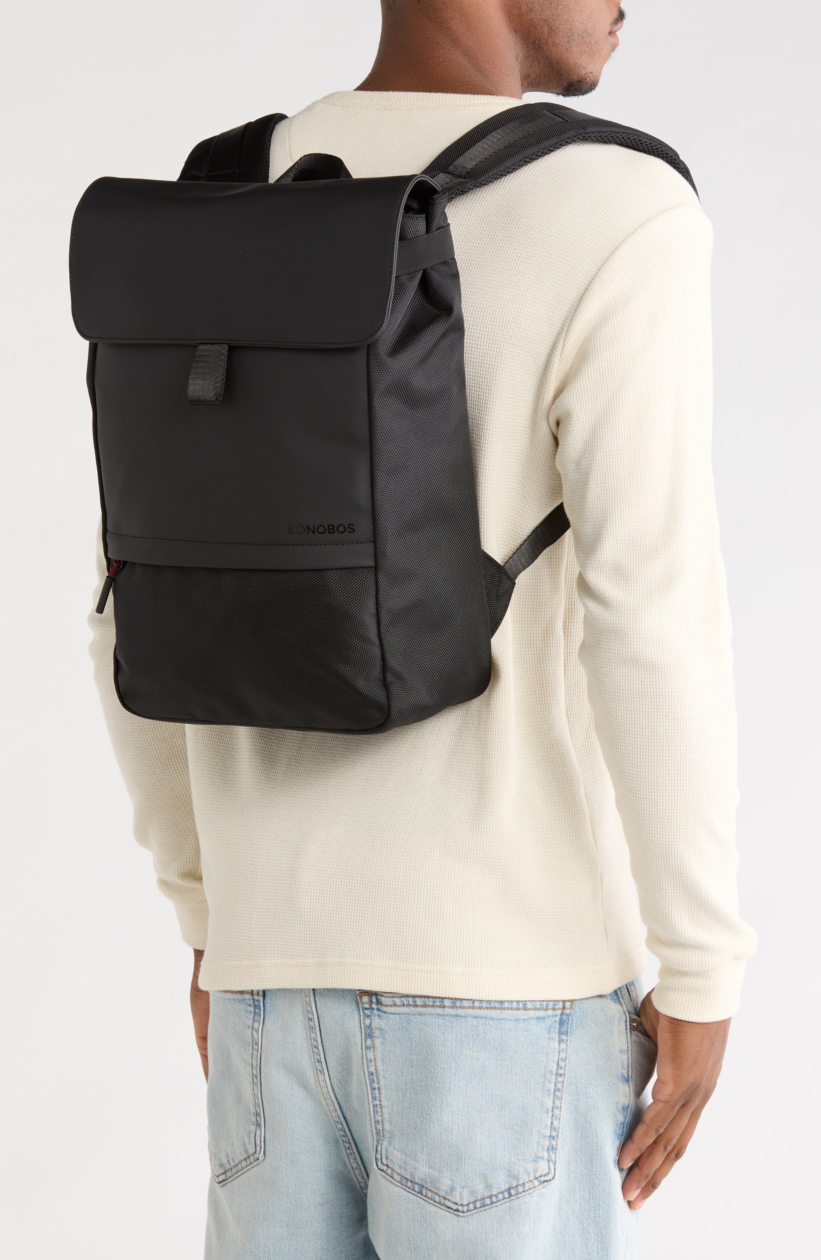 Rubberized Flap Laptop Backpack, Alternate, color, BLACK