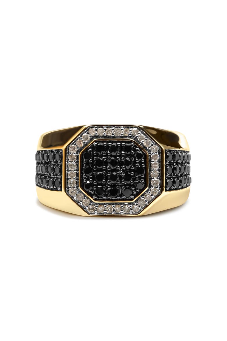 Men's 10K Yellow Gold 1 1/4 Cttw White and Treated Black Diamond Octagonal Halo Band Ring, Main, color, Yellow