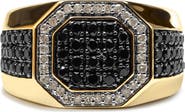 Haus of Brilliance Men's 10K Yellow Gold 1 1/4 Cttw White and Treated Black Diamond Octagonal Halo Band Ring