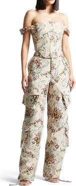 Manière De Voir Bonnie Floral Jacquard Bardot Corset Top
