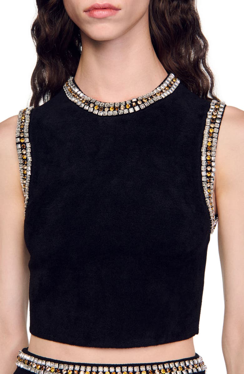 SANDRO Jewellery-neck knit top, Alternate, color, 