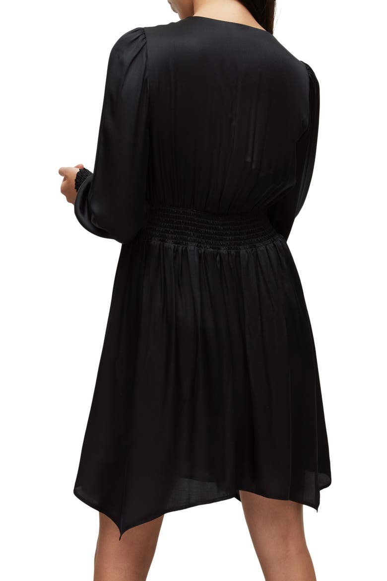 Esta Long Sleeve Asymmetric Hem Dress, Alternate, color, BLACK