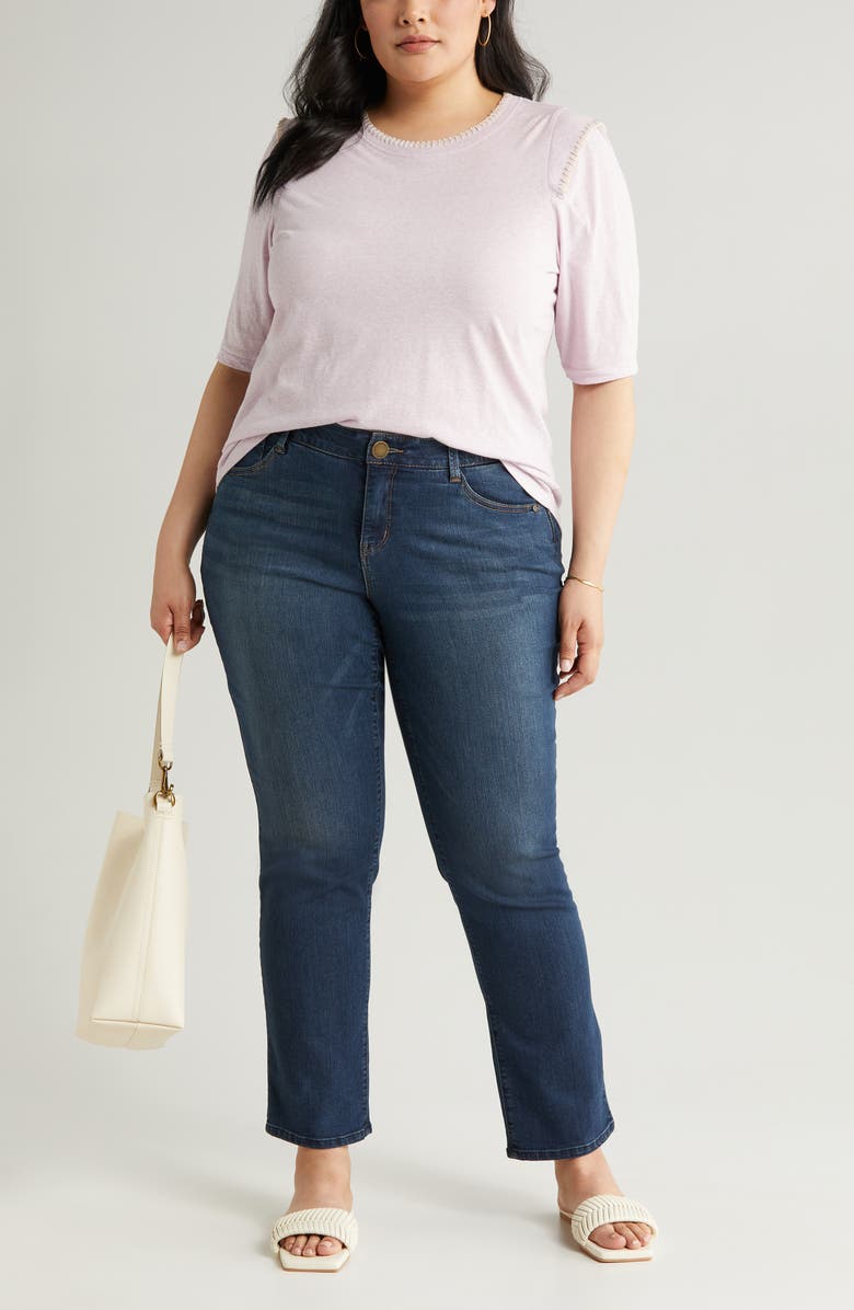 Wit & Wisdom Whipstitch Trim T-Shirt, Main, color, Heather Smokey Lavender