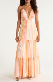 Elan Print Tiered Halter Maxi Dress