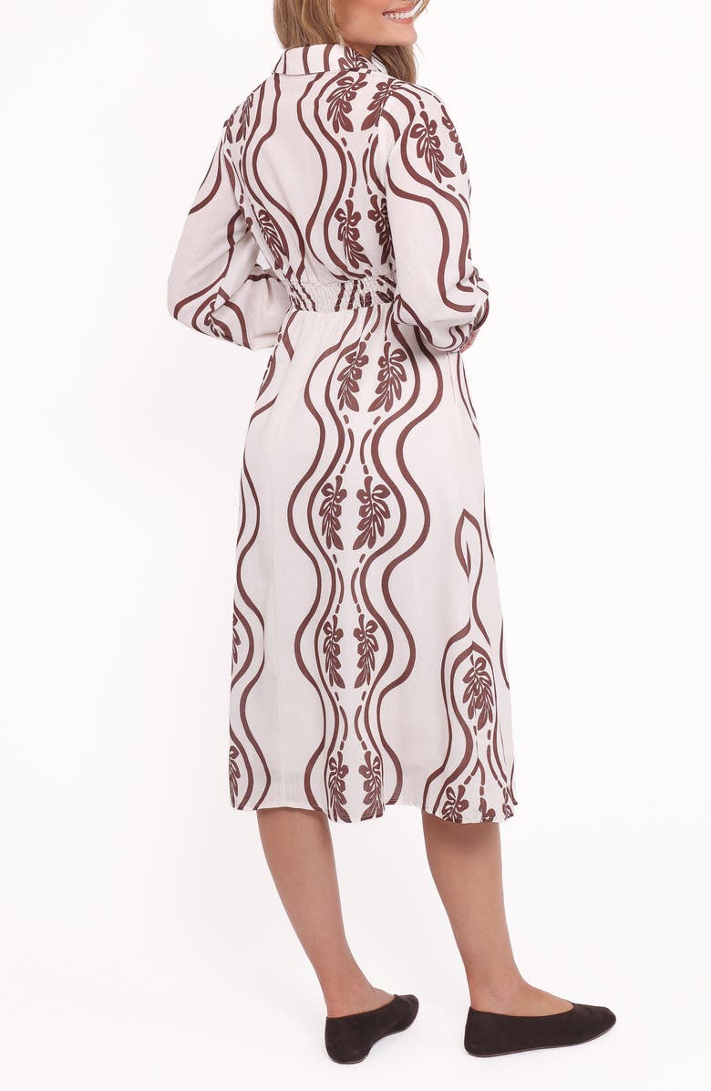 Petal & Pup Lira Long Sleeve Midi Shirtdress, Alternate, color, Ivory/ Brown Print