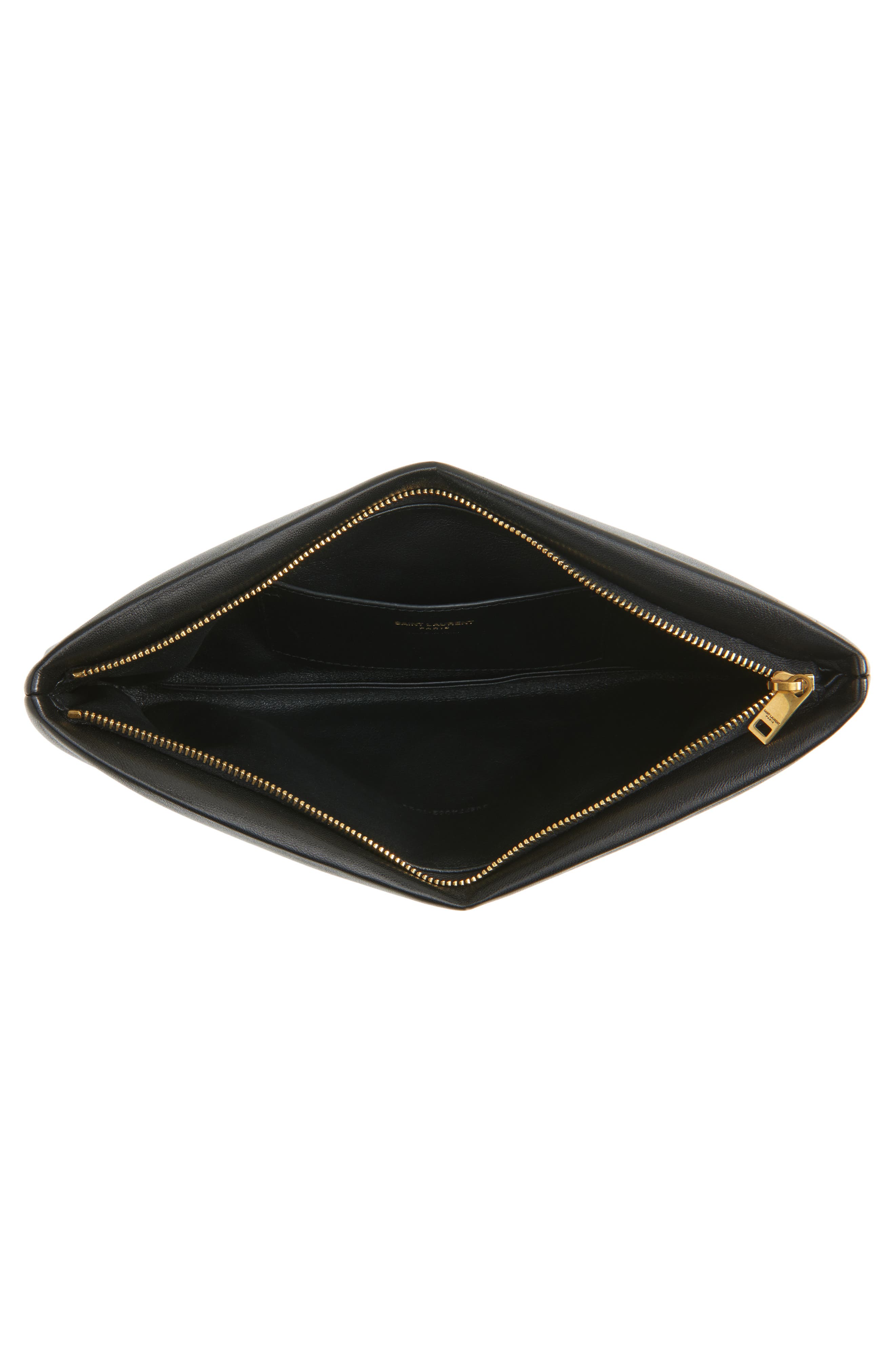 Saint Laurent Calypso Long Leather Pouch Clutch, Alternate, color, Noir
