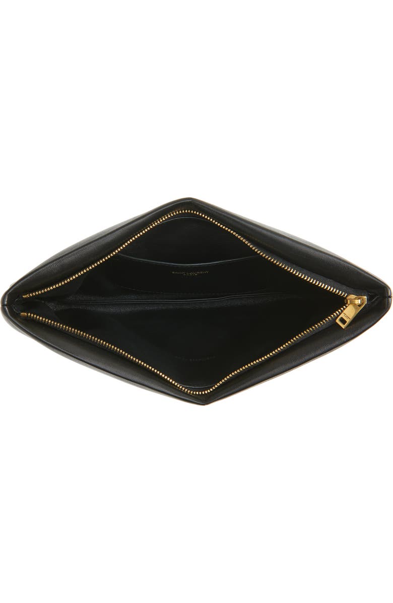 Saint Laurent Calypso Long Leather Pouch Clutch, Alternate, color, Noir