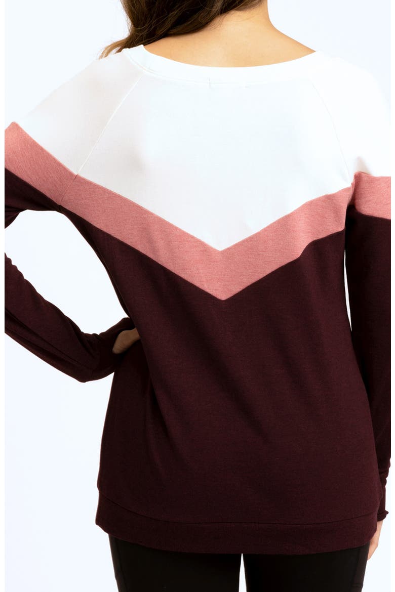 Chevron Stripe Feather Fleece Sweatshirt, Alternate, color, ECRU/ HEATHER ROYAL BURGUNDY