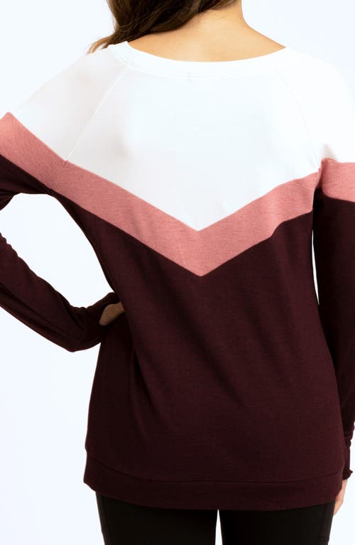 Threads 4 Thought Chevron Stripe Feather Fleece Sweatshirt In Ecru/heather Royal Burgundy