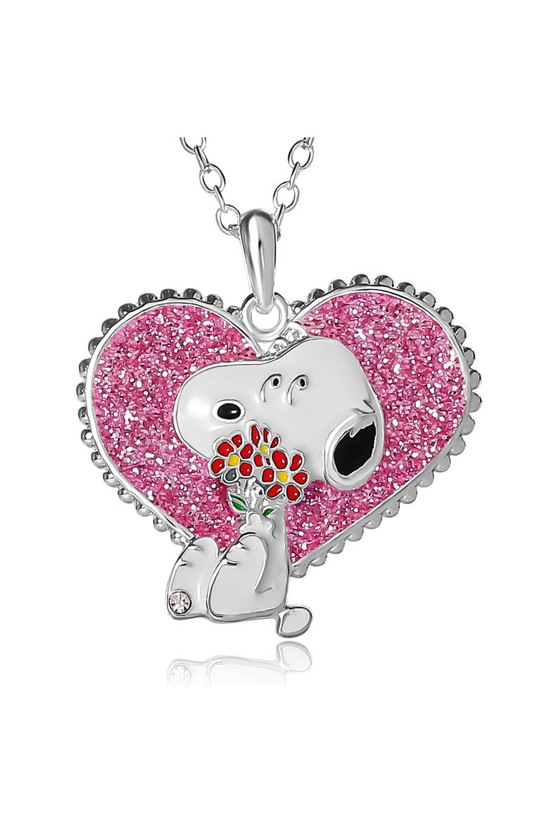 Snoopy Heart Flowers Valentine's Day Pendant, Alternate, color, Silver