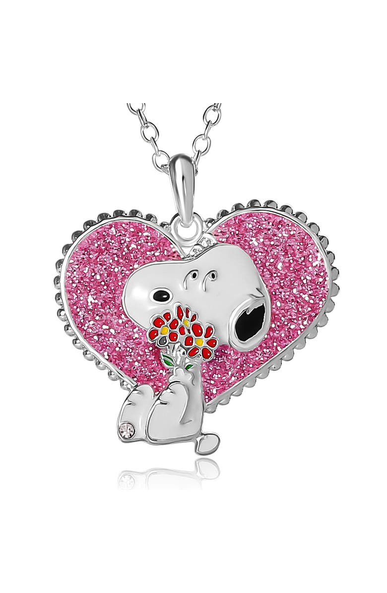 PEANUTS Snoopy Heart Flowers Valentine's Day Pendant, Alternate, color, Silver