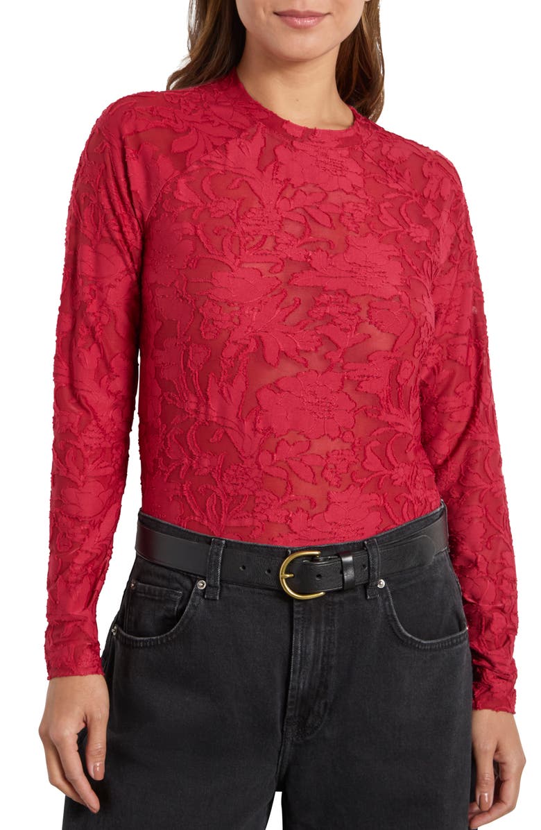 Splendid Cece Floral Semisheer Long Sleeve Top, Main, color, Red Grape