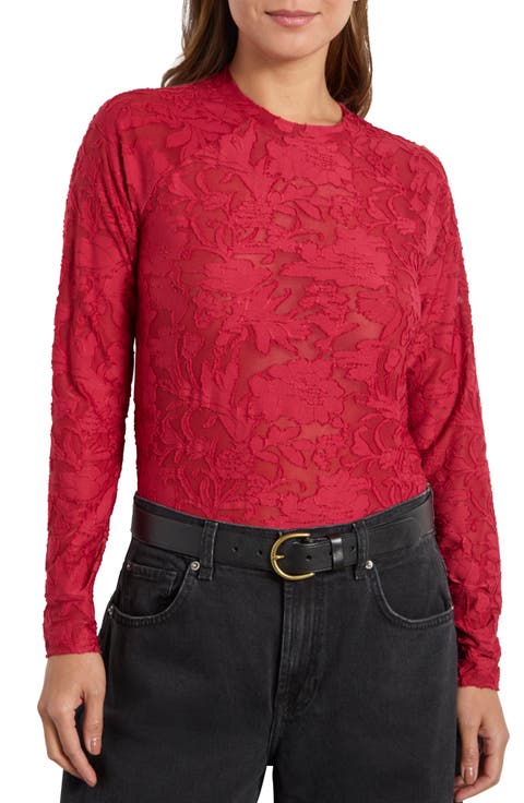 Cece Floral Semisheer Long Sleeve Top