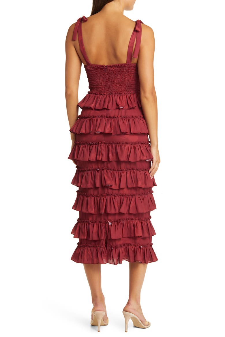 Masie Floral Tiered Ruffle Corset Dress, Alternate, color, BURGUNDY SHADOW