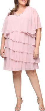 SL FASHIONS Tiered Ruffle Chiffon Dress with Jacket