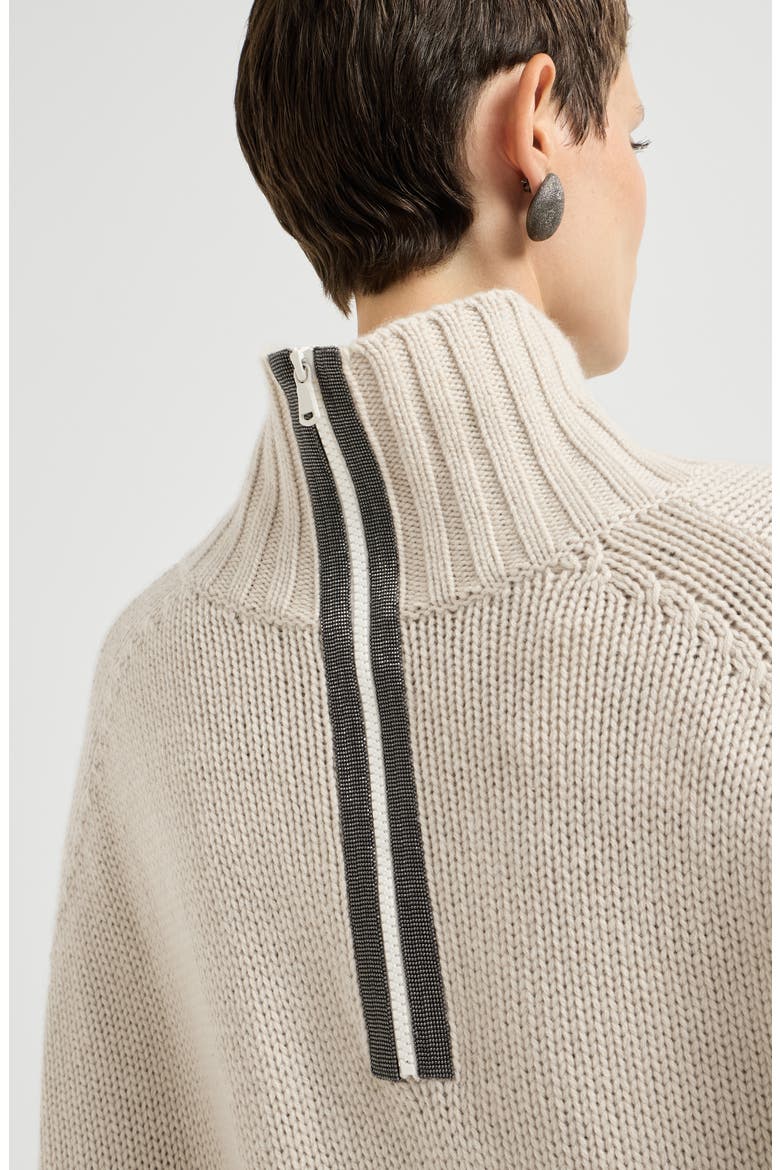 Cashmere turtleneck sweater with shiny zipper, Alternate, color, Buff