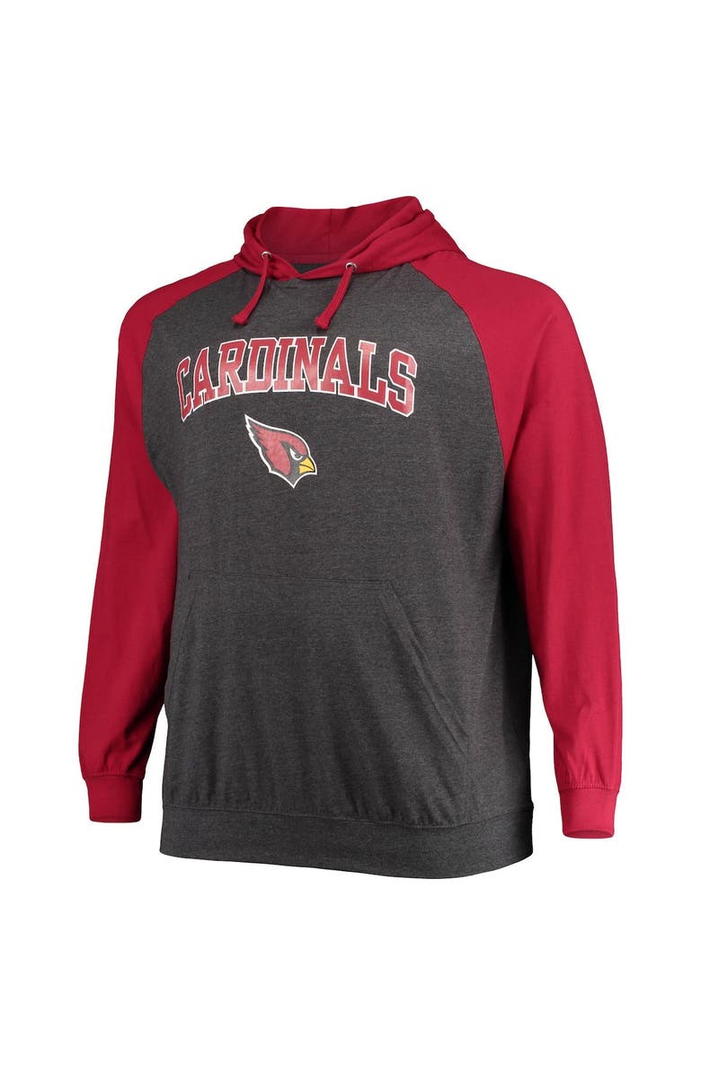 FANATICS Men's Fanatics Branded Cardinal/Heathered Charcoal Arizona Cardinals Big & Tall Lightweight Raglan Pullover Hoodie, Alternate, color,