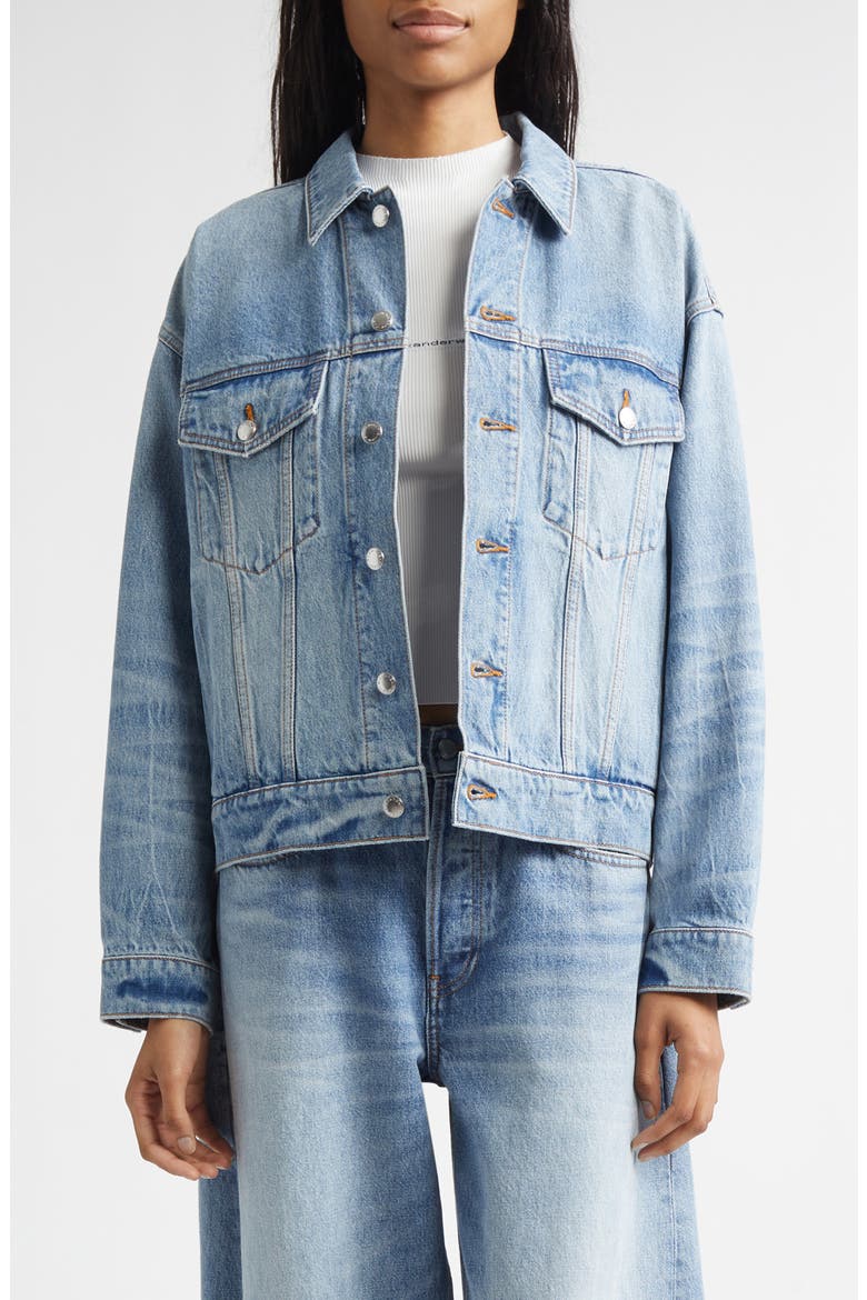 Alexander Wang Game Distressed Logo Denim Jacket (Women) | Nordstrom