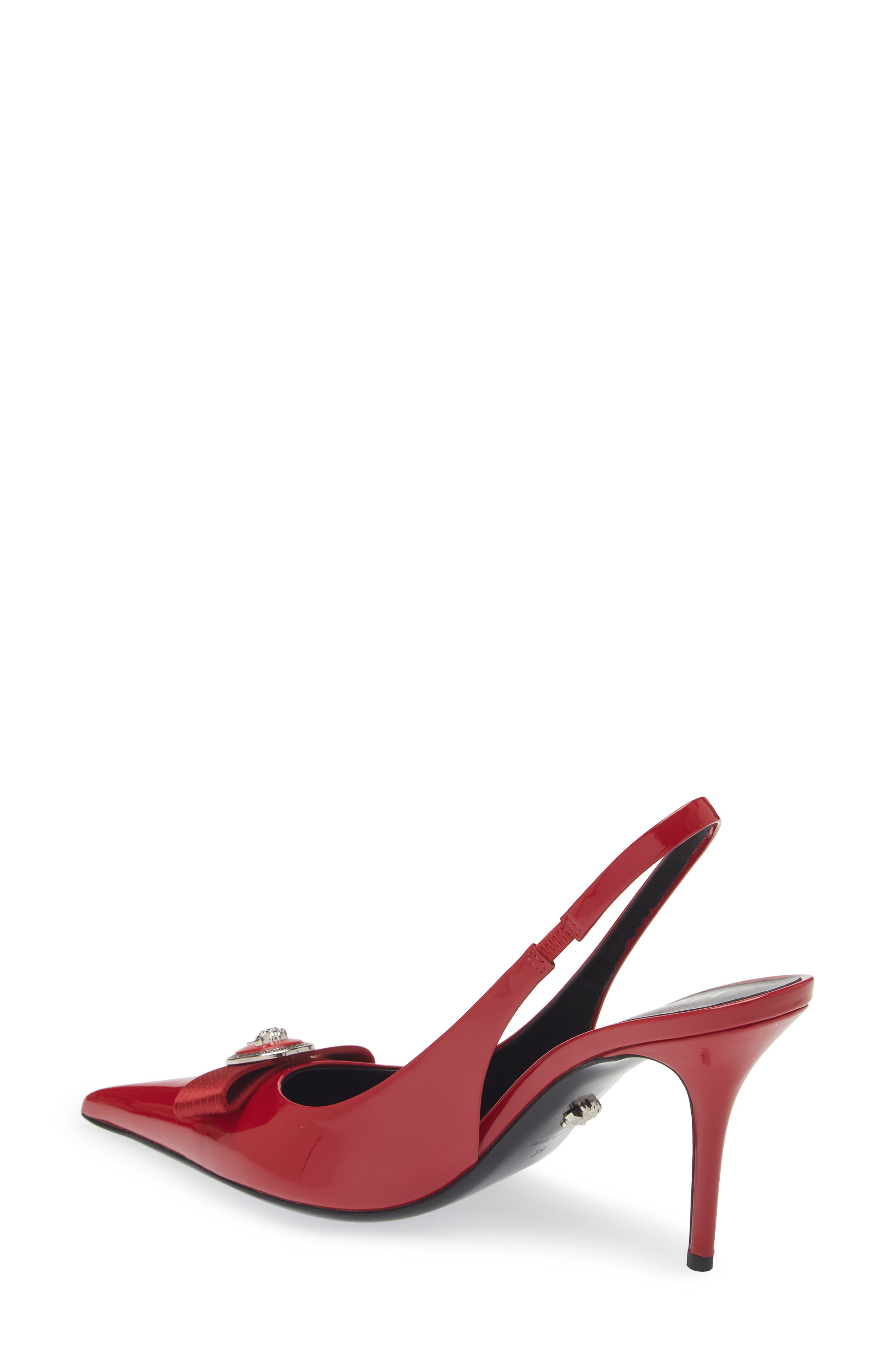 Versace Medusa Bow Pointed Toe Slingback Pump, Alternate, color, Lipstick Red-Palladium