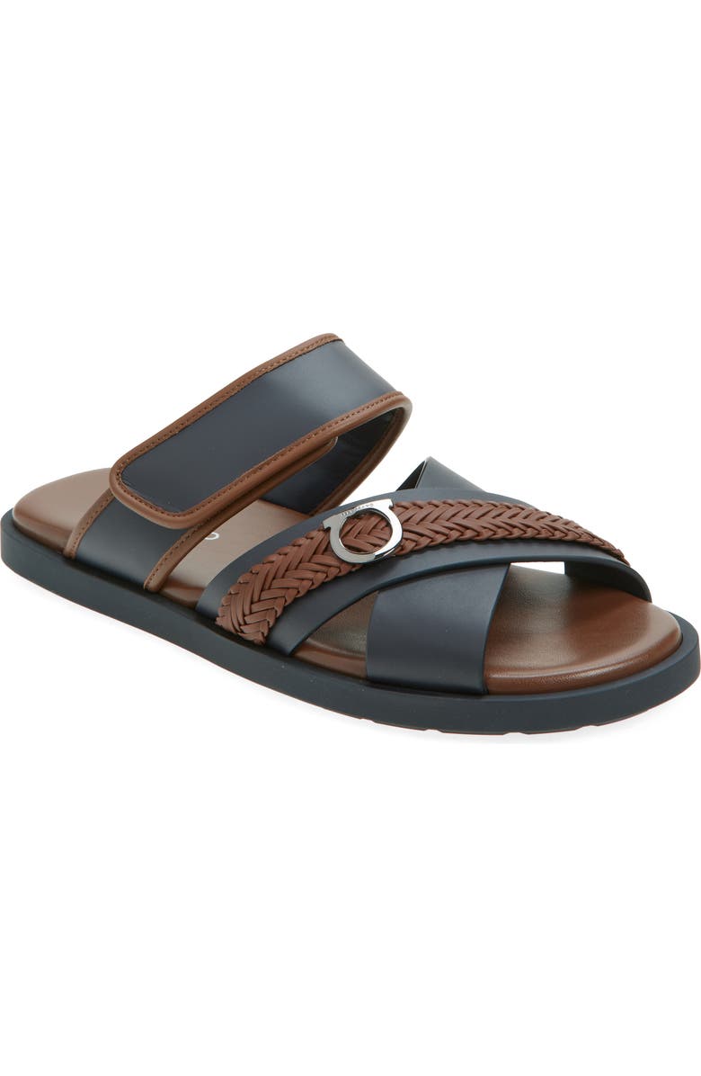 FERRAGAMO Bora Bora Slide Sandal, Main, color, Navy Midbrown