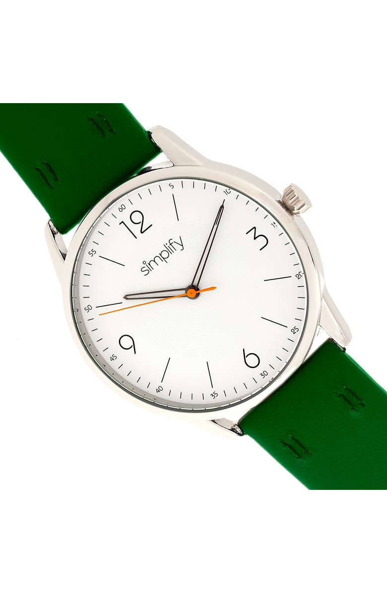 SIMPLIFY The 6300 Leather-Band Watch, Alternate, color, Olive/White