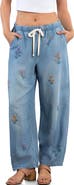 Billy T Floral Embroidered Barrel Leg Pants