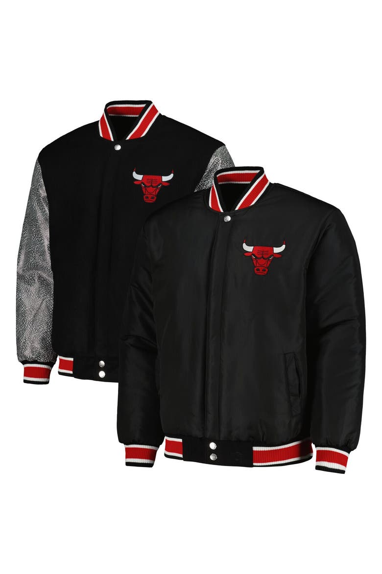 Men's JH Design Black Chicago Bulls Reversible Melton Full-Snap Jacket, Main, color, Black