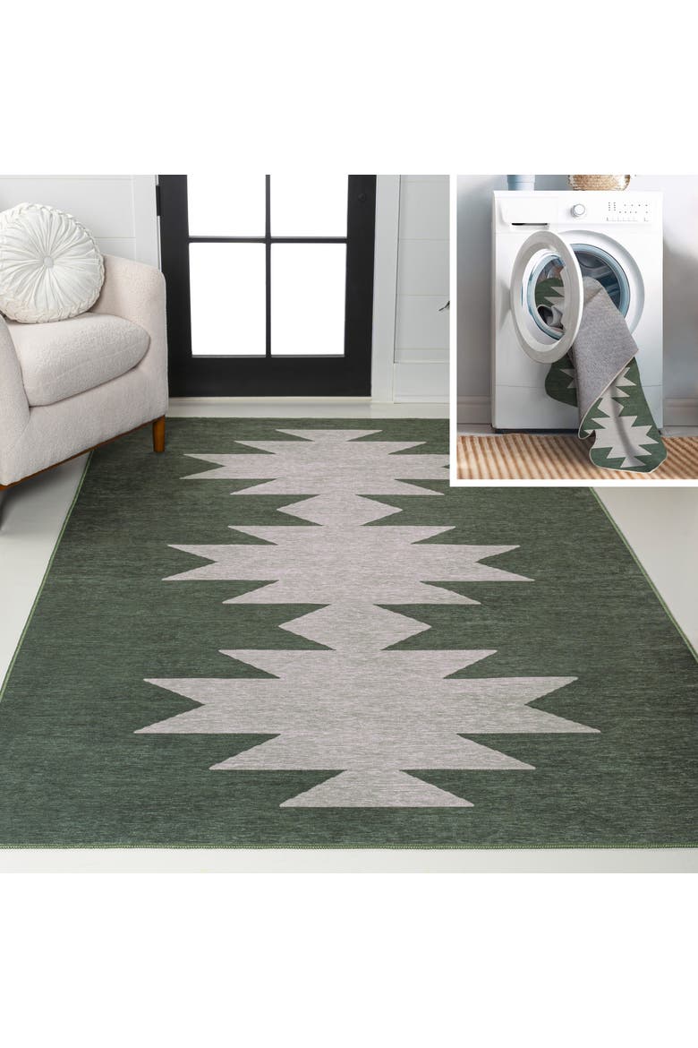 Chayton Minimalist Geometric Machine-Washable Area Rug, Main, color, Forest Green