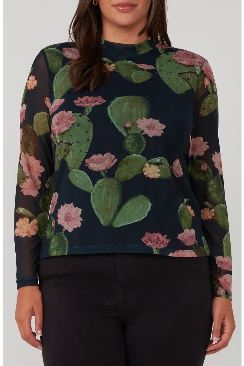 Mezzanine Cactus Print Mesh Top, Main, color, BLUE PRINT