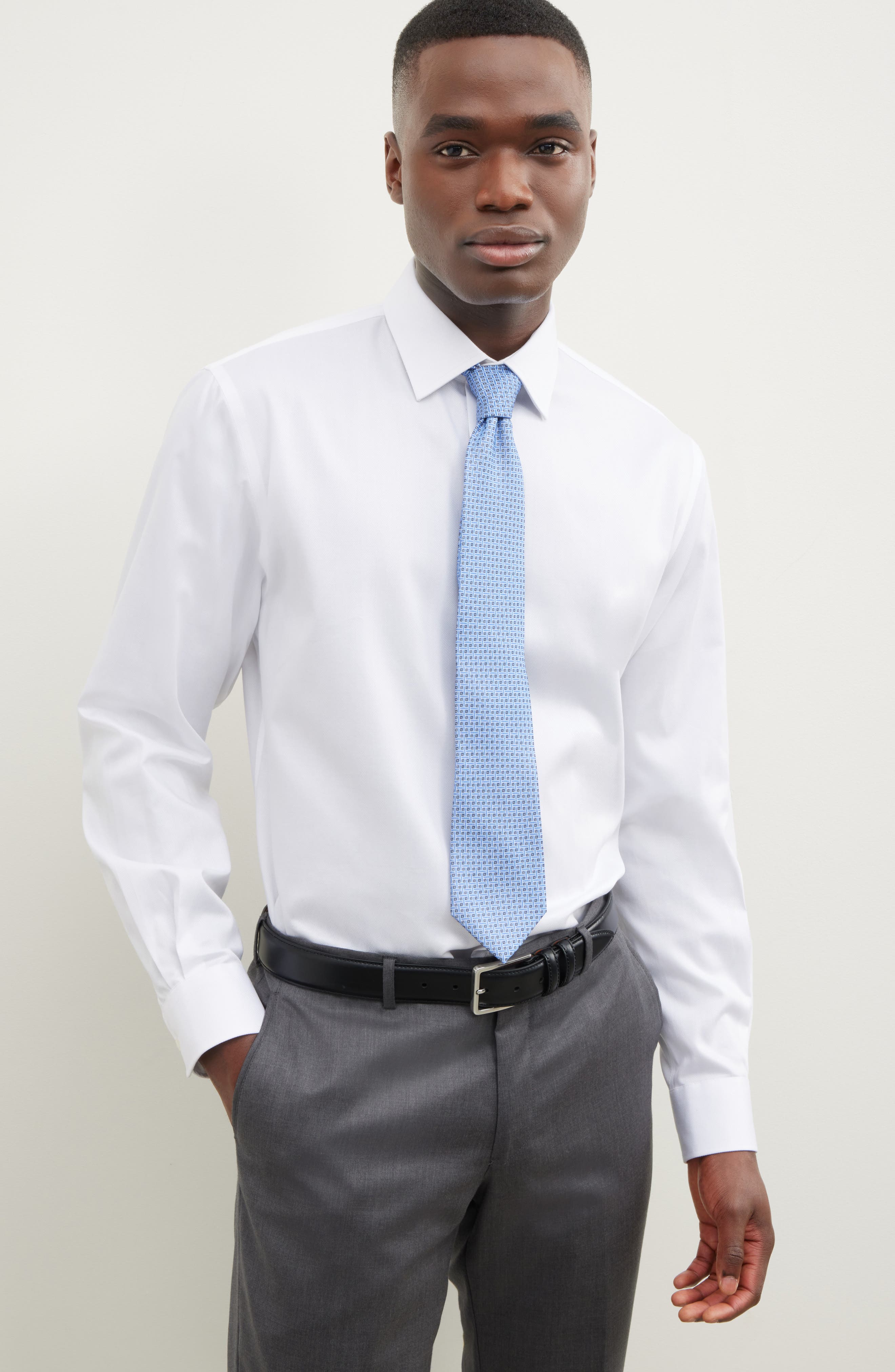 Traditional Fit Solid Herringone Dress Shirt - image 2