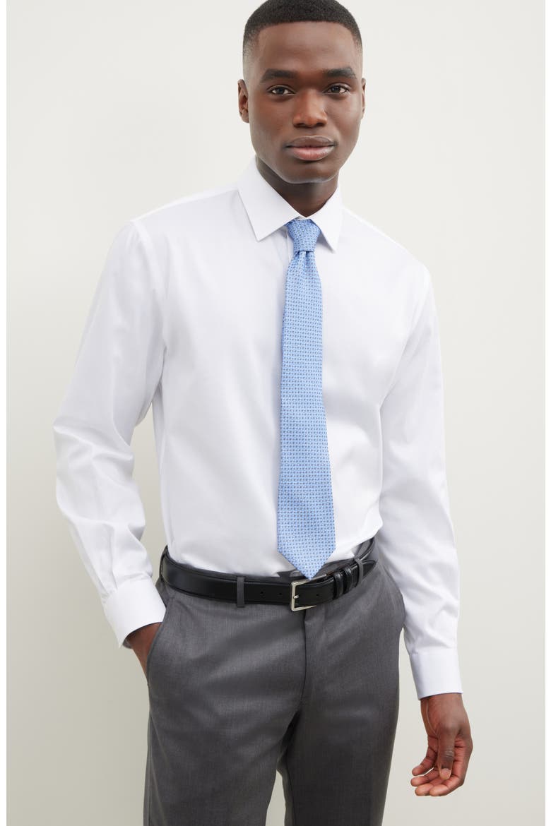 Traditional Fit Solid Herringone Dress Shirt, Alternate, color, WHITE HERRINGBONE