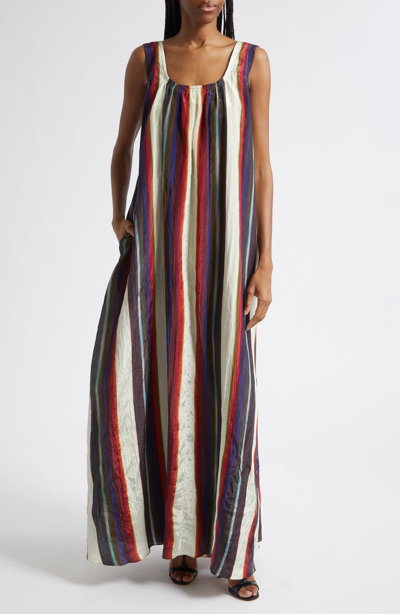 Christopher John Rogers Morris Stripe Crinkled Maxi Dress, Main, color, Calla Lily Multi