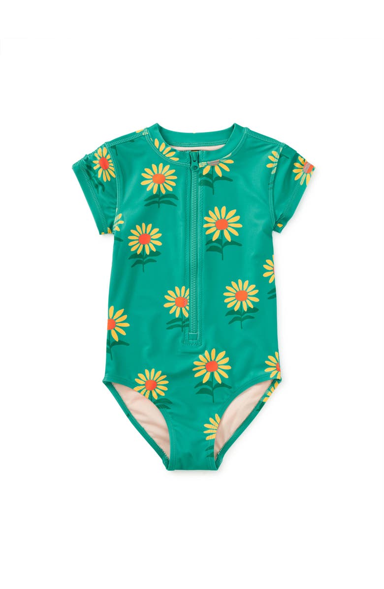 Tea Collection Rash Guard One-Piece Swimsuit, Main, color, Sunflowers