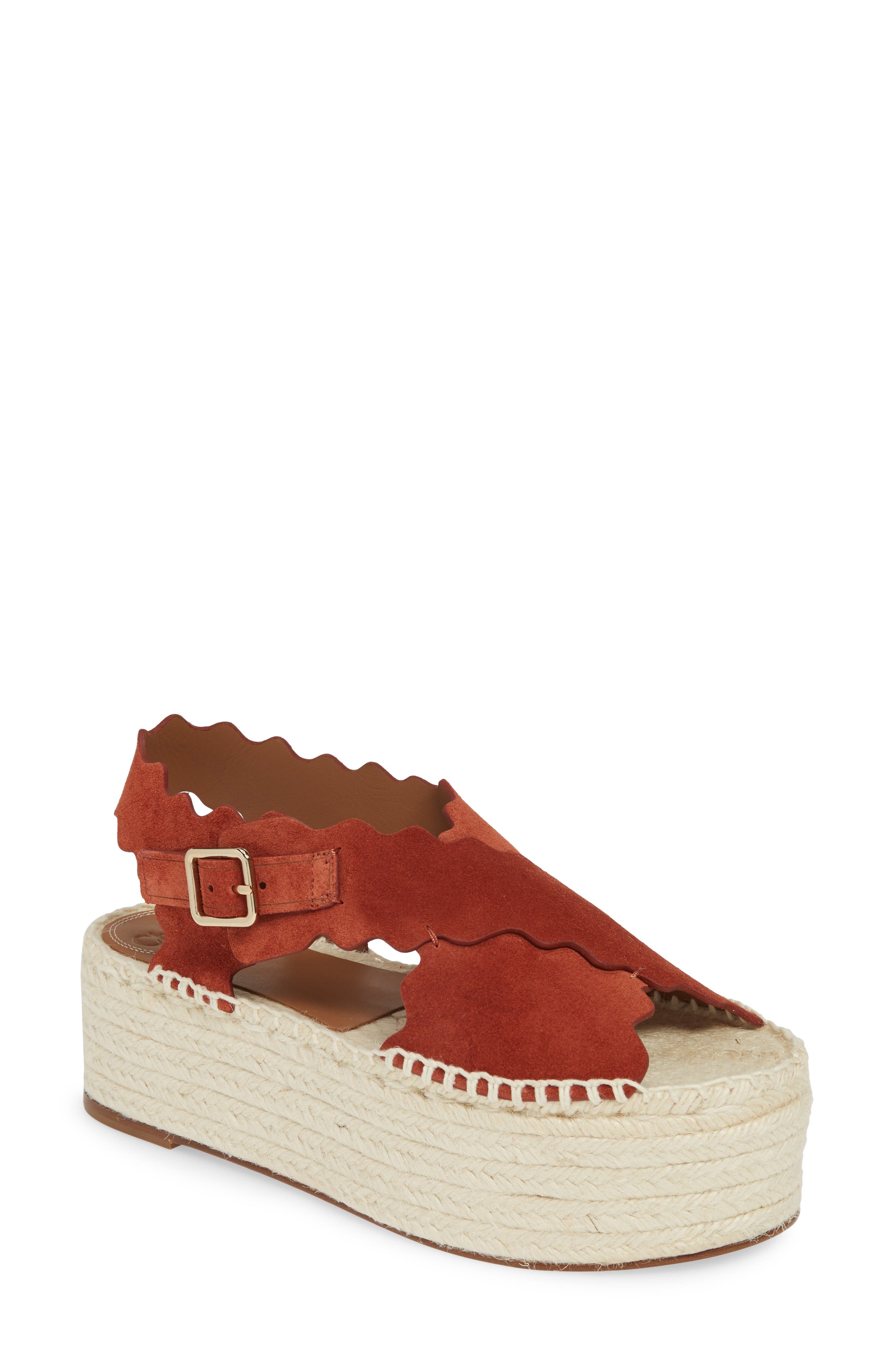 Chloé Lauren Scalloped Flatform Sandal, Main, color, 