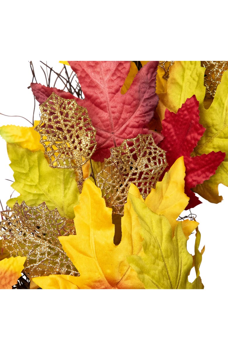 Northlight Maple and Glittered Leaves Artificial Fall Harvest Wreath - 22", Alternate, color, Orange