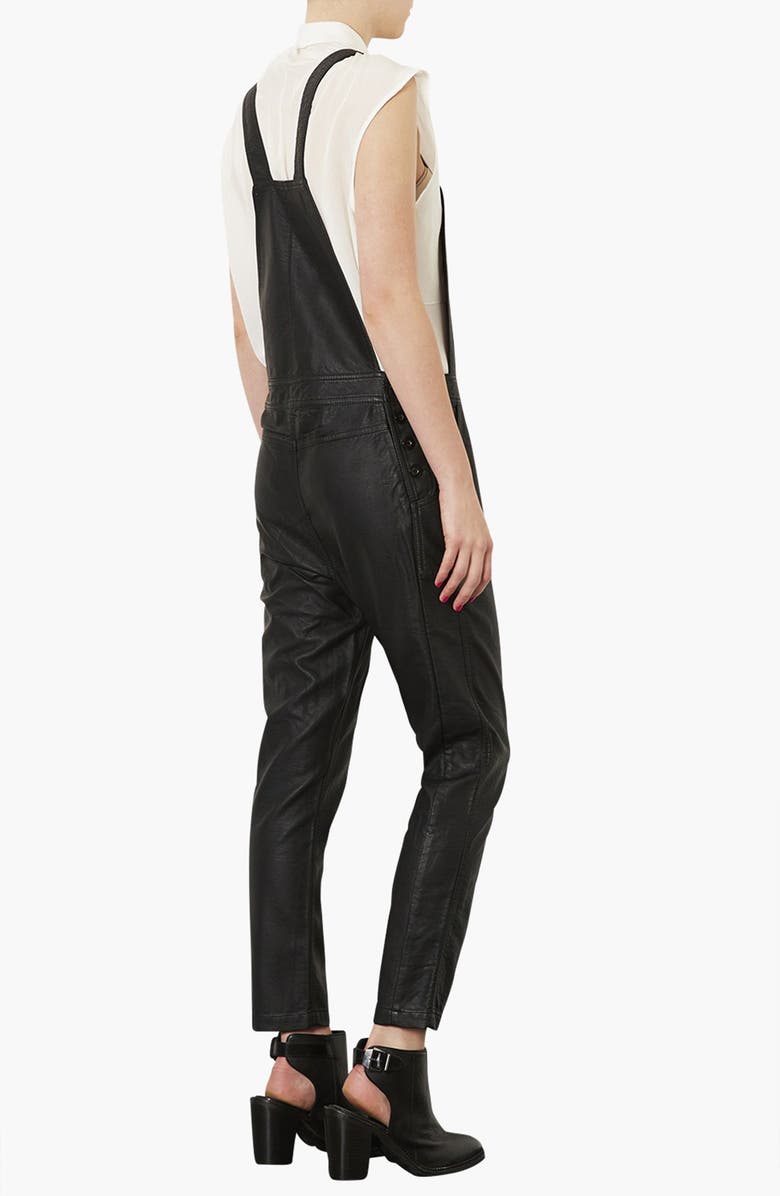 Topshop Faux Leather Overalls, Alternate, color, 