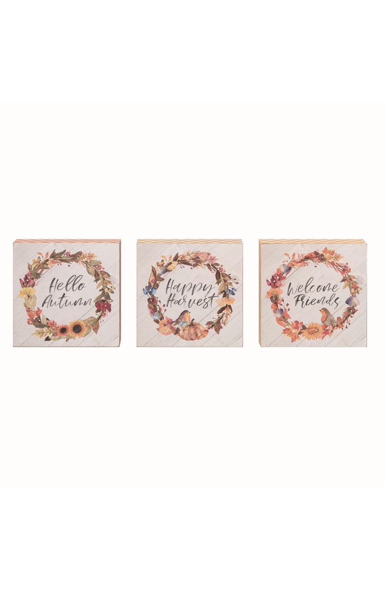 Transpac Autumn Block Decor Set of 3 Freestanding Tabletop Signs, Main, color, Multicolored