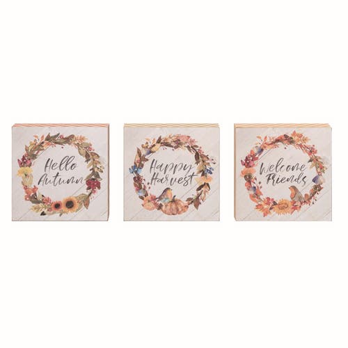Transpac Autumn Block Decor Set Of 3 Freestanding Tabletop Signs In White