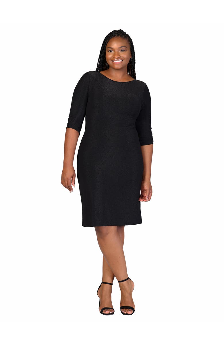 24seven Comfort Apparel Elbow Length Sleeve Shimmer Bodycon Mini Party Dress, Main, color, Black