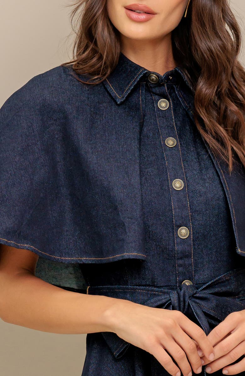 FLYING TOMATO Cape Sleeve Denim Midi Shirtdress, Alternate, color,