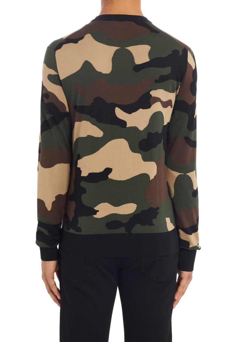 Intarsia Camouflage Silk Crewneck Sweater, Alternate, color, VARIANTE ABBINATA