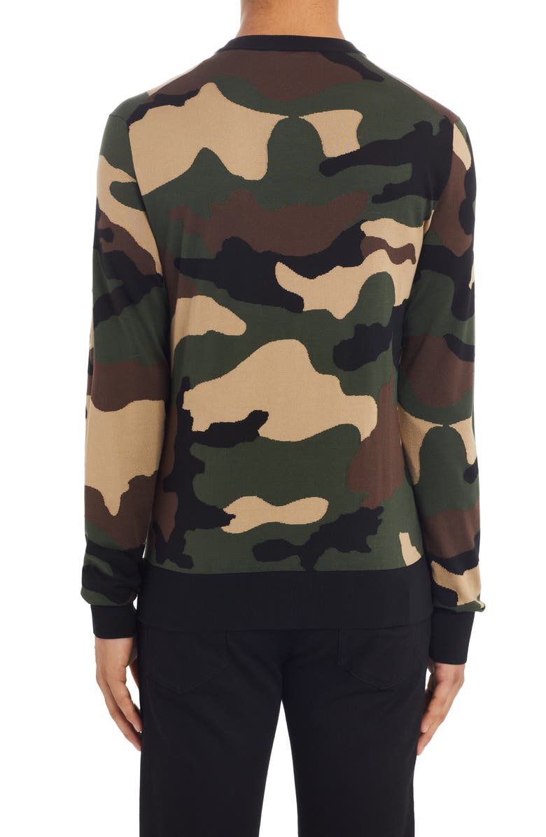 Dolce&Gabbana Intarsia Camouflage Silk Crewneck Sweater, Alternate, color, 