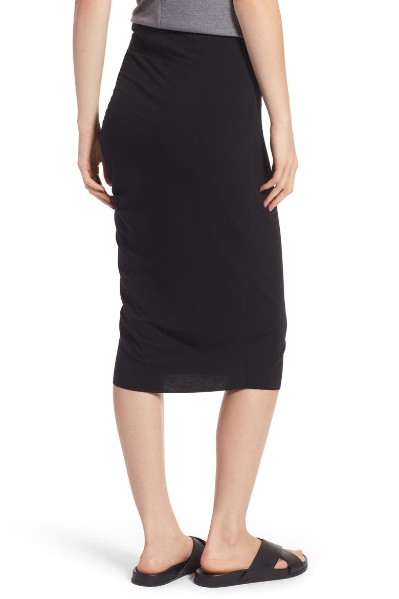 Ruched Knit Midi Skirt, Alternate, color, BLACK
