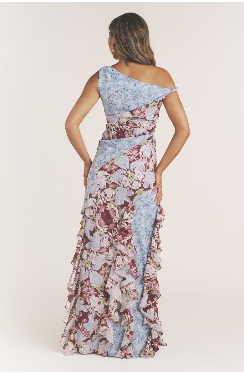 Six Stories Floral Print Twist Detail Ruffle Dress, Alternate, color, Pale Blue