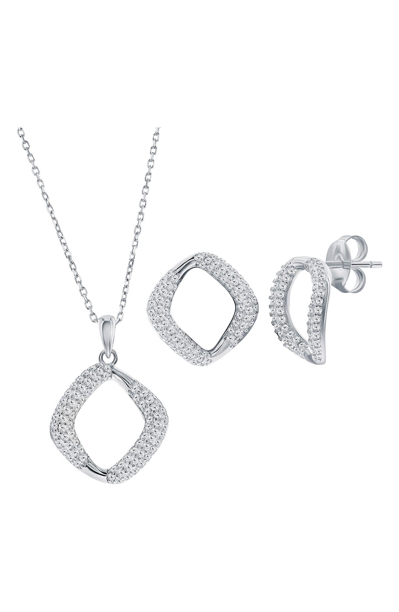 SIMONA Pavé Cubic Zirconia Cushion Stud Earrings & Pendant Necklace Set