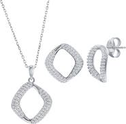 SIMONA Pavé Cubic Zirconia Cushion Stud Earrings & Pendant Necklace Set