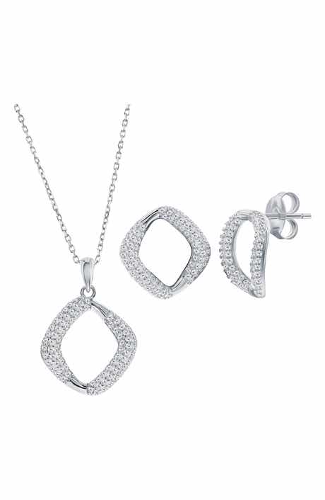 SIMONA Pavé Cubic Zirconia Cushion Stud Earrings & Pendant Necklace Set
